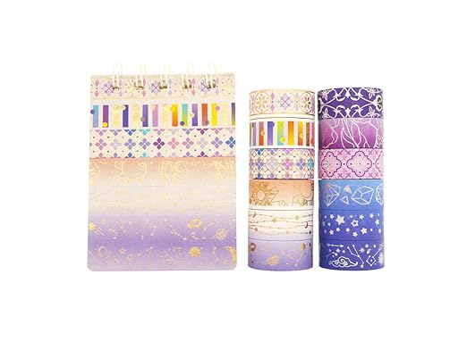 YUBBAEX Galaxy Washi Tape Set Purple Stars Decorative Tapes Silver Gold Foil Masking for Arts, DIY Crafts, Journal Supplies, Planners, Scrapbook, Gift Wrapping (Purple Night 12 Rolls)