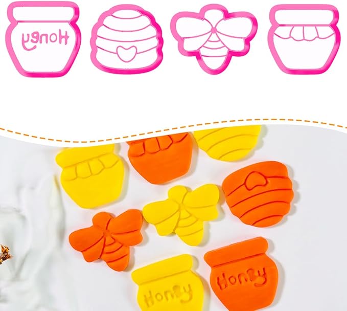 Xaekicr Honey Bee Clay Cutters Set - 4 pcs Polymer Clay Molds for Earrings, Honey Jar and Beehive Clay Tools for Jewelry Making