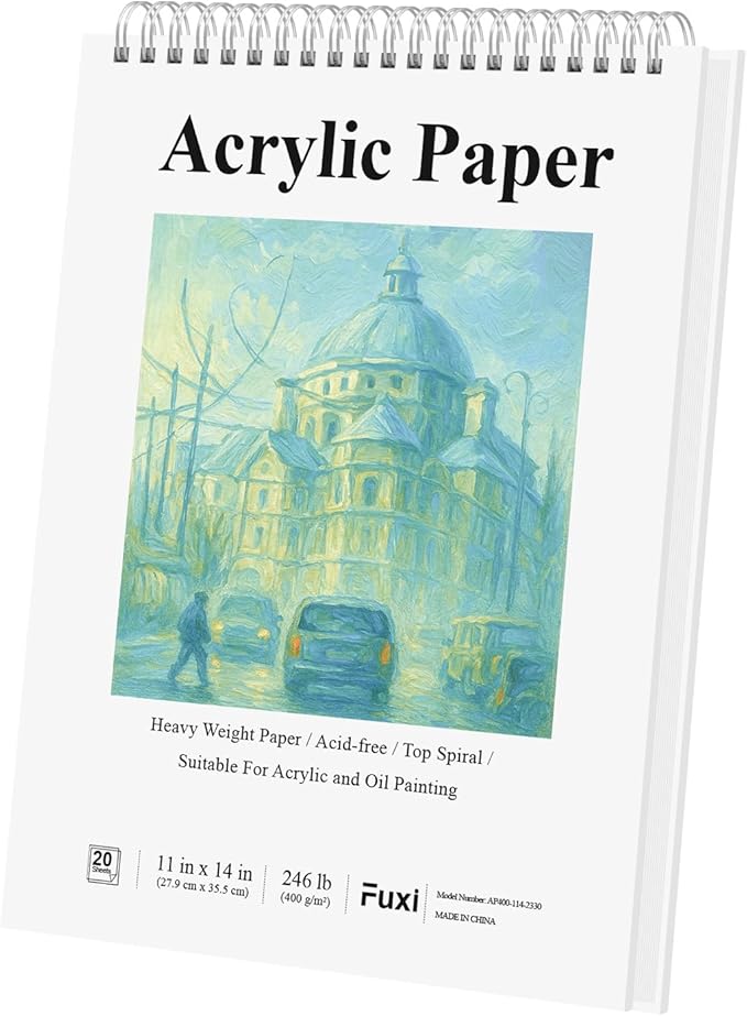 fuxi acrylic paint book pad, 11x14 inch 246lb/400gsm art paper for acrylic painting | 20 sheets (40 pages) notebook for painting, drawing & art supplies.