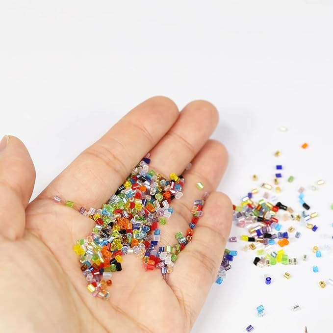 10/0 Glass Hexagon Seed Beads with Beading Needles About 21600pcs in Box , Seed Beads for Jewelry Making, Hexagon 2 X 2.2mm(900pcs/Color, 24 Colors)