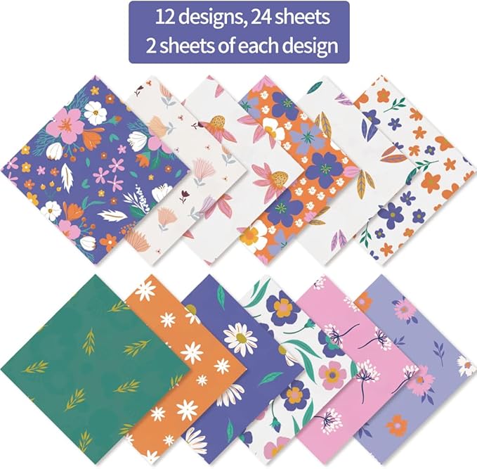 6x6” 160gsm cardstock Single Sided Scrapbooking 24 Papers Pad vintage decoupage scrapbook kit patterned paper junk journal supplies journaling supply scrap paper crafting Fresh Flowers