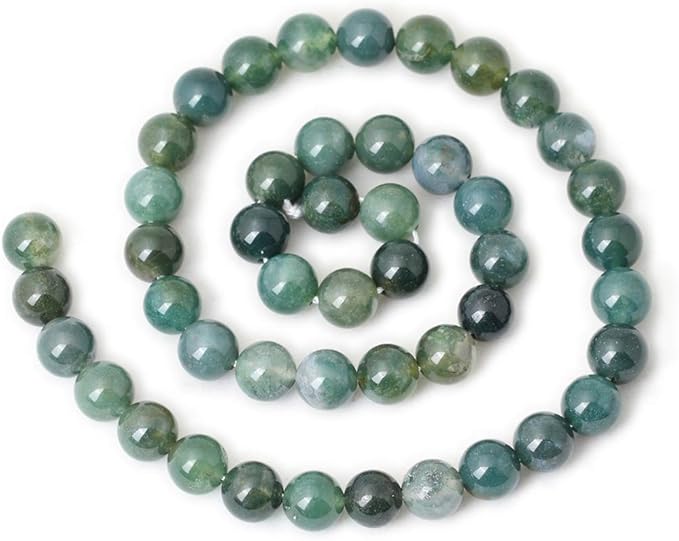 45PCS 8mm Natural Moss Agate Gemstone Round Loose Beads for Jewelry Making DIY 1 Strand 15"