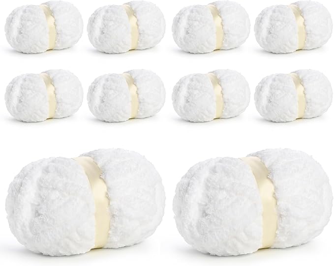 10 Pack Jumbo Chenille Yarn for Crocheting, #10 Super Bulky Baby Soft Yarn for Hand Knitting, 220 yds /70.5 oz Fluffy Chunky Knit Throw Blanket Yarn (Snow White)