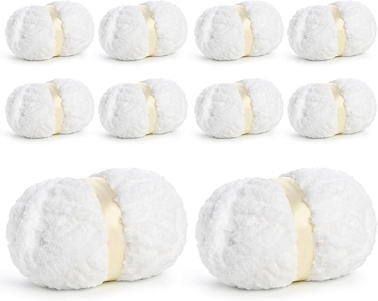 10 Pack Jumbo Chenille Yarn for Crocheting, #10 Super Bulky Baby Soft Yarn for Hand Knitting, 220 yds /70.5 oz Fluffy Chunky Knit Throw Blanket Yarn (Snow White)