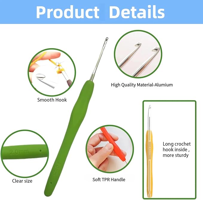 Crochet Hooks,Crochet Hook Set with Case Yarn Accessories,Ergonomic Crochet Hooks with Soft Grip Handles,9 Sizes from 2mm-6mm,Crochet Kit for Beginners DIY Dolls Bags Clothes Blanket(Sloppy Bear)