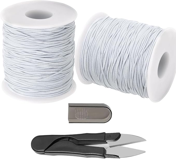 1mm Stretchy Bracelet String, QBJAYTY 328FT Elastic Bracelet String Cord for Bracelet Making, Elastic Stretch Bracelet String Cord for Beads Beading, White 2 Rolls