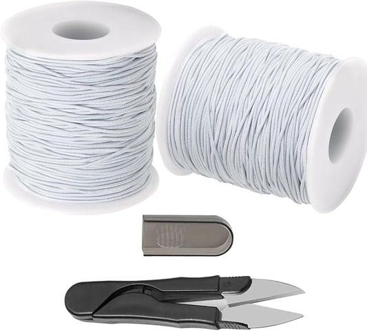 1mm Stretchy Bracelet String, QBJAYTY 328FT Elastic Bracelet String Cord for Bracelet Making, Elastic Stretch Bracelet String Cord for Beads Beading, White 2 Rolls