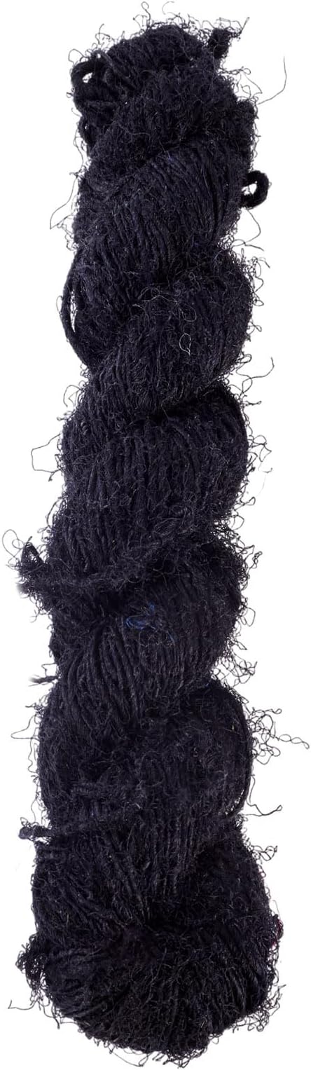 65.62 Yards Sari Silk Ribbon Yarn, Black Sari Ribbon Yarn Tassels Skeins Vintage Fabrics Crafts for Knitting Crocheting Macrame Tassels Scrapbook Craft Project Decor