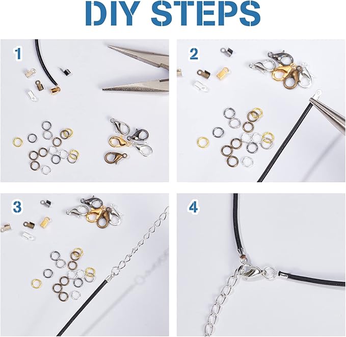 PH PandaHall 1800 Pcs Jewelry Finding Kits, 5 Colors Cord Ends Lobster Claw Clasps 5mm Jump Rings for Earring Bracelet Necklace Pendants Jewelry DIY Craft Making, 24 Styles/Set