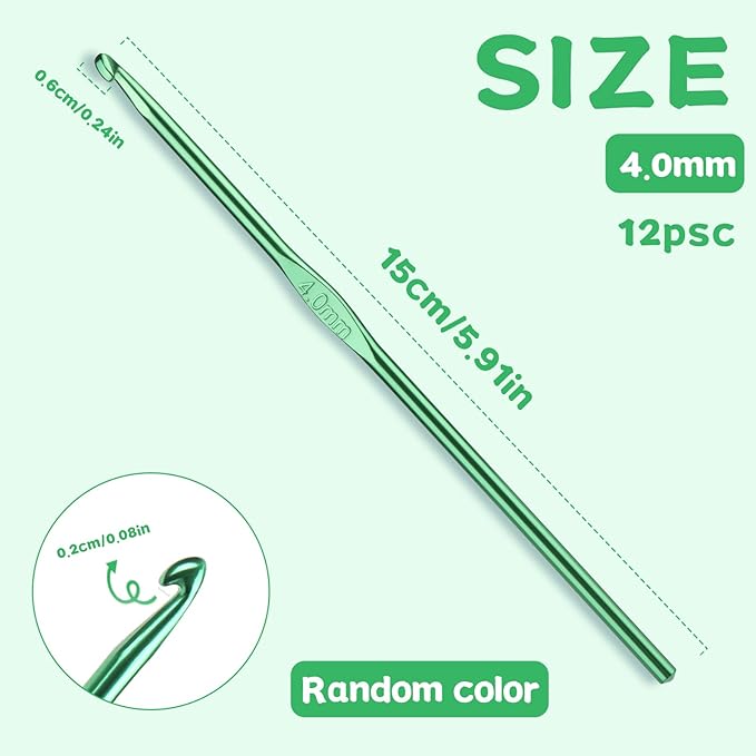 UzecPk 12Pcs 4mm Aluminum Crochet Hooks, Ergonomic Handle Crochet Needle, Crochet Hooks Bulk Set for Beginners Adults