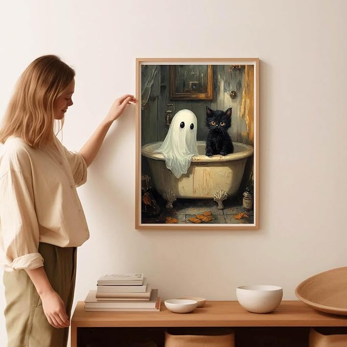 Horror Ghost Stamped Cross Stitch Kits for Adults -Halloween Embroidery Kits for Beginners Adults,11 CT Patterns Dimensions Counted Cross Stitch Kits for Adults Arts Craft 12x16 inch
