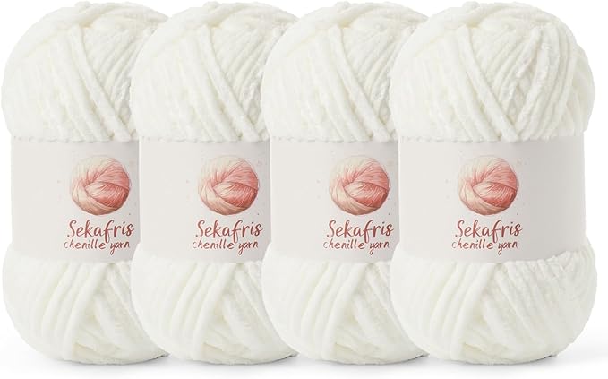 4 Pack Chunky Chenille Yarn for Crocheting, Baby Yarn for Crocheting Soft Blanket, 349.9 yds /14.1 oz Crochet Yarn, Bulky 5 Amigurumi Yarns, Fluffy Velvet Yarns for Knitting Crafts (4 White)
