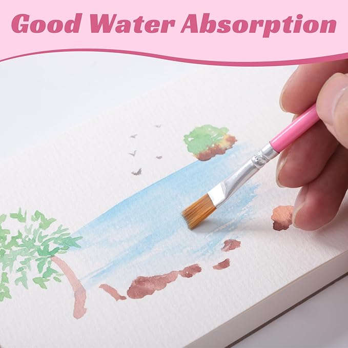 30 Sheets Watercolor Paper Pad with 2 Pcs Watercolor Brush, 140 lb/300 GSM Watercolor Paper Cold Press Tearable Water Color Pad for Art Painting, Drawing, Mixed Media(4x6 Inch)