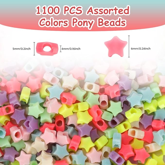 anpiwshjo 1100 pcs colored-star plastic barrel loose beads for jewelry making, bracelets, hair beads