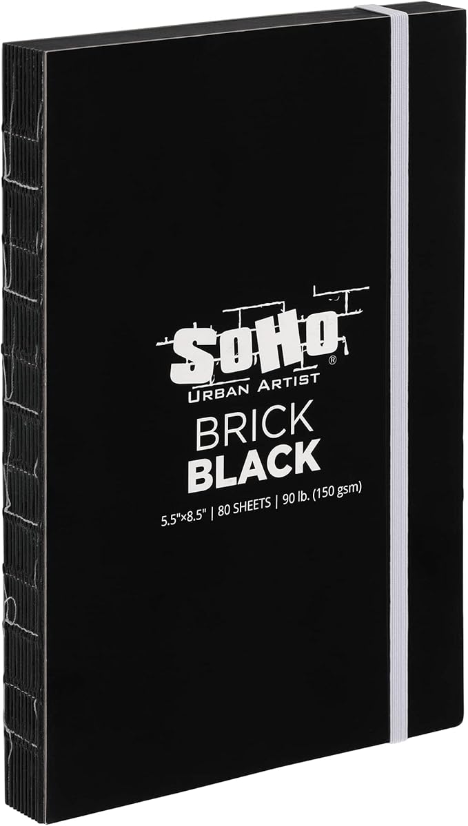 SoHo Urban Artist Brick Sketchbook Journals for Sketching, Drawing, Colored Pencils, Graphite, and More - Black 5.5"x8.5" (150 GSM, 80 Sheets)