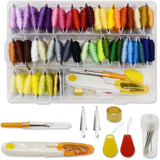 Embroidery Floss Cotton Threads Bracelet String with Organizer Storage Cross Stitch Tools Embroidery Kit for Beginners - Cross Stitch/Friendship Bracelets/Tassels/Crafts (50 Colors)