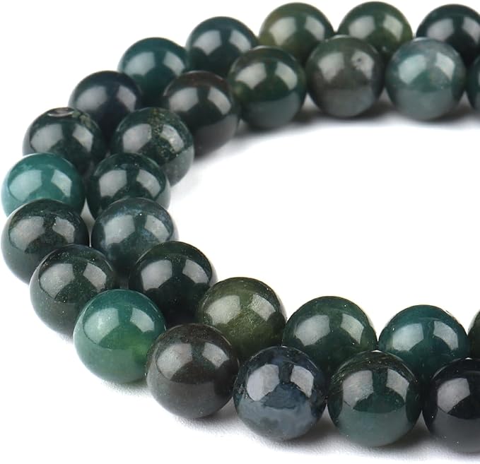 Natural Stone Beads for Jewelry Making - 6mm Gemstone Round Beads for Bracelets(58-60pcs, Moss Agate)