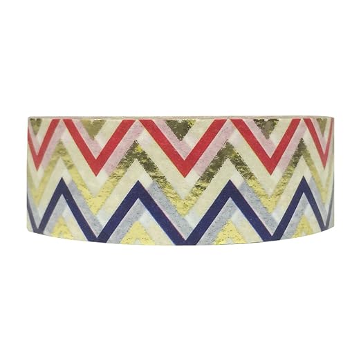 Wrapables Colorful Washi Masking Tape, Red, Gold, and Blue Chevron