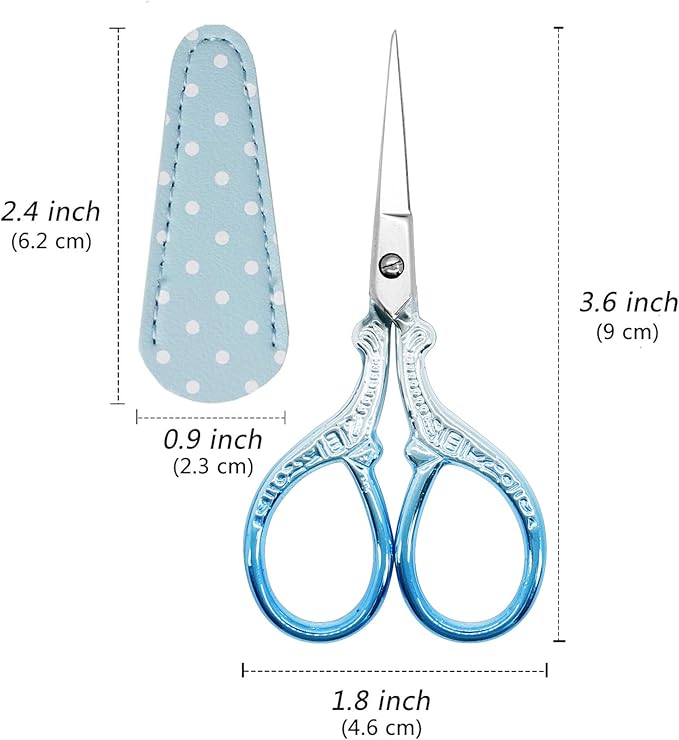 Small Sewing Scissors 3.6Inch Scissors with Leather Scissor Cover Stainless Steel Sharp Shears Dressmaker Shears Scissor for Needlework DIY Craft Thread Cutting Multi Purpose