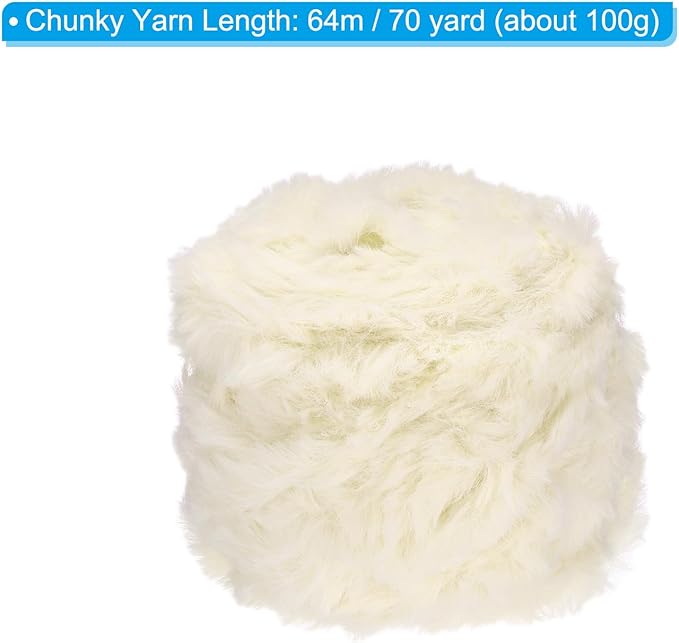 PATIKIL 70yds Faux Fur Yarn, Soft Chunky Polyester Plush Fur Eyelash for Crocheting Knit Blanket Rug Sweater Scarf Hat Bear Craft, Beige