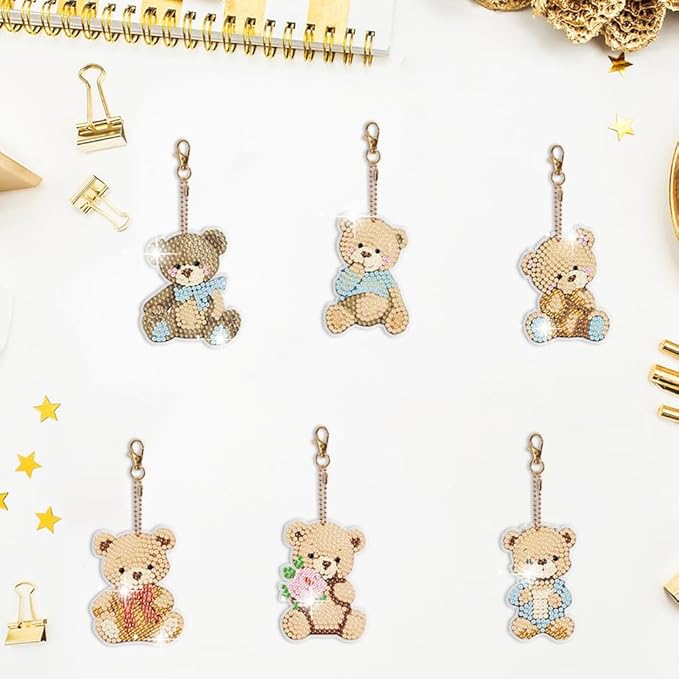 Diamond Painting Keychains Kits, Double Sided Diamond Art Keyrings for Adults, DIY Art Key Rings Ornaments Kits