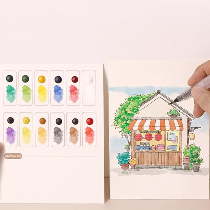 RGBMIX Watercolor Coloring Book for Adults Stress Relief Foldable Painting Pad with 24-Color Paint (Quiet Time)