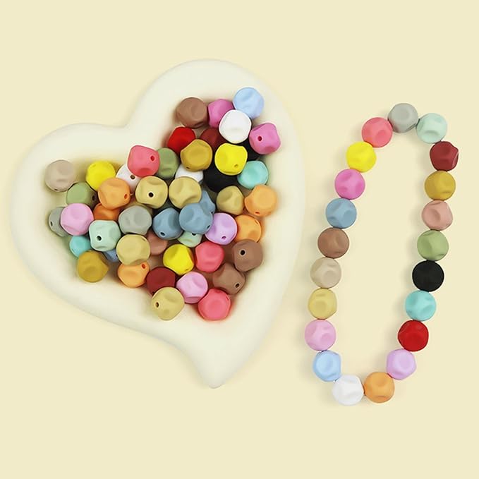 40PCS Irregular Round Silicone Beads Colorful Silicone Beads Bulk Spacer Beads Colorful Focal Beads for DIY Craft Garland Keychain Lanyard Necklace Bracelet Jewelry Making Accessories Handmade Crafts