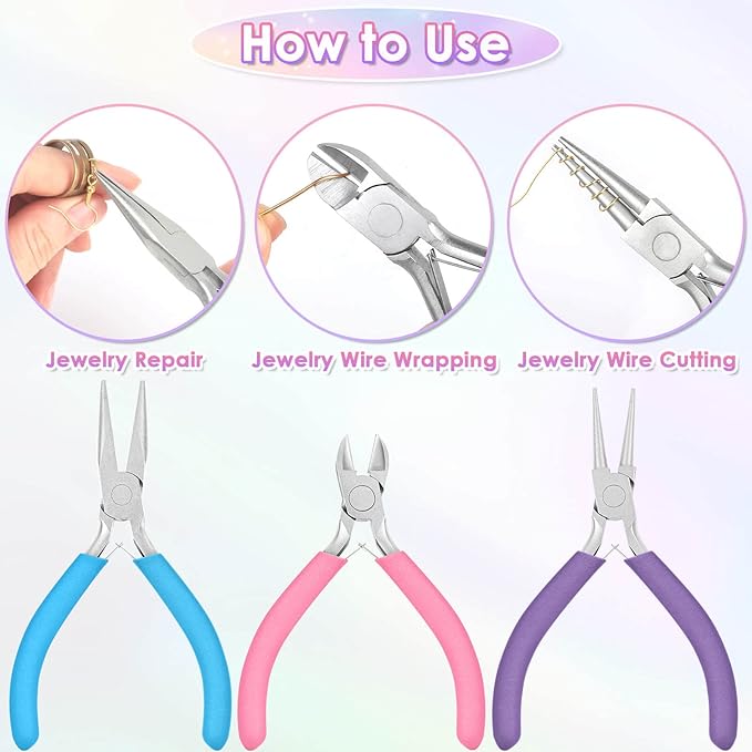pliers for jewelry making, shynek jewelry pliers set includes needle nose pliers, round nose plier and wire cutters, jewelry making tools for jewelry repair, wire wrapping, beading and crafts