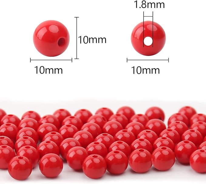 bonny boxx 200pcs 10mm smooth red acrylic round beads, plastic resin bubblegum balls chunky gumball beads for necklace and bracelet making, crafting supplies