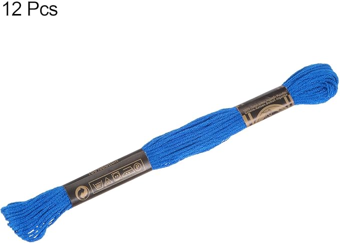 HARFINGTON 12 Skeins Embroidery Floss 8m Each Egyptian Long Fiber Cotton Cross Stitch Thread 26S/2x6 for Embroidery Projects Bracelet, Blue