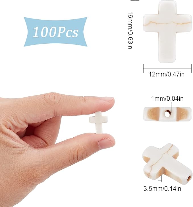 SUNNYCLUE 1 Box 100Pcs White Turquoise Cross Beads Synthetic Turquoise Stone Bead 12x16mm Easter Mini Small Cross Beads for Jewelry Making Charms Beading Supplies DIY Bracelet Necklace Adult