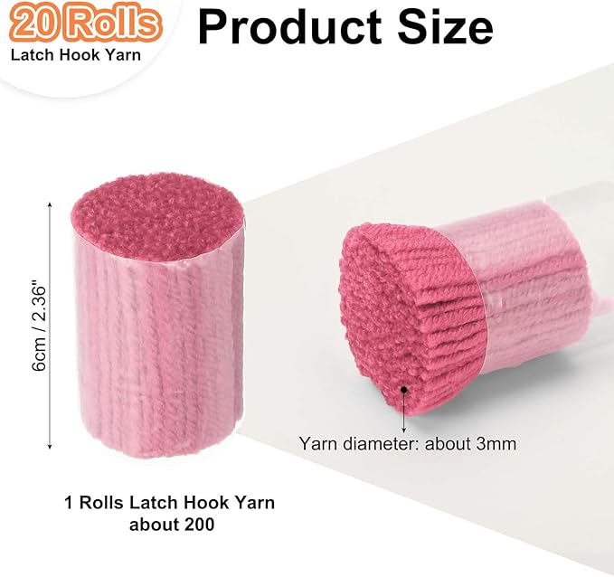 PATIKIL 20 Rolls Latch Hook Yarn, Latch Hook Kit Precut Rugs Yarn Making Crochet Bundles for Rug Adults Beginners Tapestry DIY Craft, Dark Pink