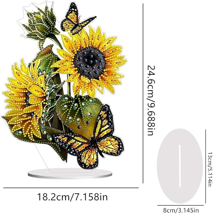 hyzsj DIY Diamond Desktop Ornament Sunflower, Crystal Butterfly Diamond Art Painting Tabletop Ornaments Single Sided, Diamond Ornament for Adult Beginner Home Office Decor Crafts Gift