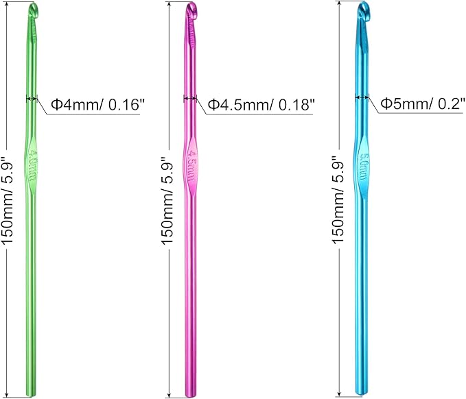 uxcell 12Pcs Aluminum Crochet Hook 4mm 4.5mm 5mm US Size 6 7 8 Knitting Needles for DIY Craft Yarn Green Purple Blue