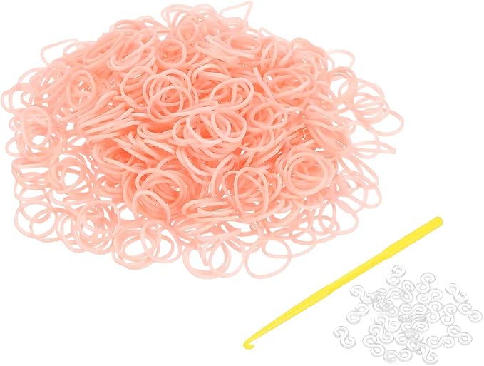 uxcell 600Pcs Loom Rubber Band, Bracelet Making Refill Kit Elastic Loom Band with 25Pcs S-Clips and 1Pcs Crochet Hooks for Weaving DIY Handcrafts, Peach Pink
