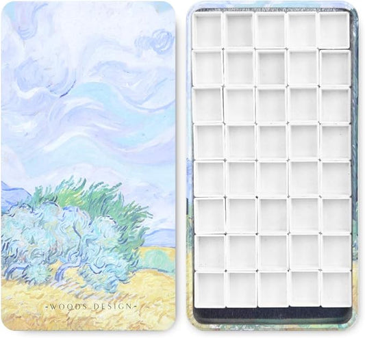40Pcs Empty Half Pans with Magnetic Stripe Watercolor Paint Travel Tin Palette Case, Artist Paints Half Pan Kits for DIY Watercolor Oils or Acrylics Painting Art Drawing Wheat Field