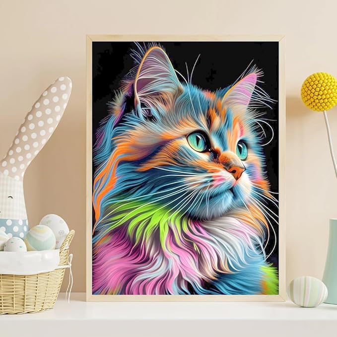 ijbnhd Cat Diamond Art Kits for Adults, Cute Cat Diamond Painting Kits for Adults Round Full Drill Crystal Craft Kits for Home Wall Decor Gifts 12X16in