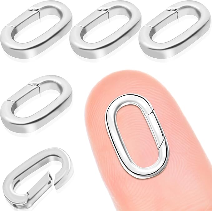 5PCS Oval Clasp Carabiner Necklace Connector Stainless Steel Spring Clasps Bracelet Closures Keychain Lock Clasps Necklaces Clips Key Rings Bracelets Shortener for Jewelry Finding DIY Making Kit (L5)