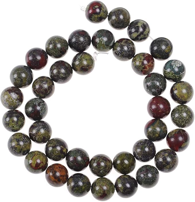 12mm Natural Dragon Bloodstone Gemstone Round Loose Beads Crystal Stone Bracelet Necklace Accessories Crafts for Jewelry Making DIY,1 Strand 15"