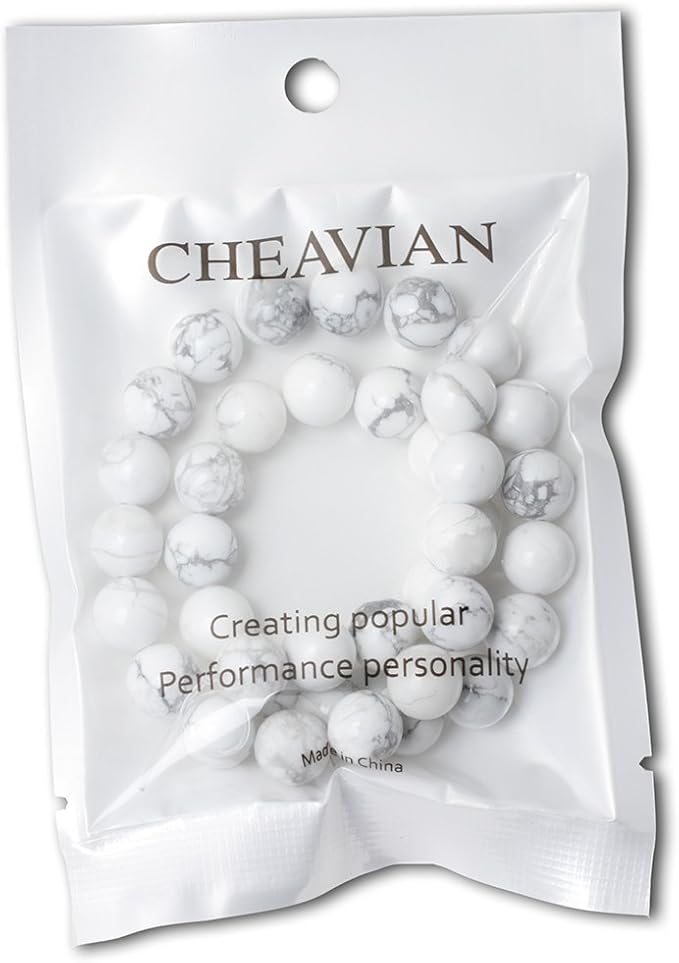 cheavian 10mm 35pcs natural white howlite gemstone round loose stone beads for jewelry making diy crafts design 1 strand 15"
