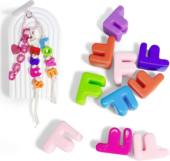 Maerolre 20Pcs Large Letter Beads, 20mm Big Acrylic Bubble Alphabet Beads, Colorful Plastic Beads for DIY Keychains, Jewelry Making, Phone Crafts Projects - F