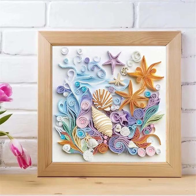ZQEATRY Shell Starfish Diamond Art Kits for Adults,DIY Specail Shape Diamond Painting Kit for Adult Beginners, 5D Diamond Painting Crystal Rhinestones Art, Home Wall Decor 12 x 12inch
