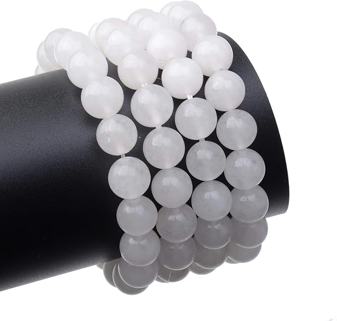 LPBeads 80Pcs Polished 10mm Round Natural White Jade Gemstone Loose Beads with Stretch Cord for Jewelry Making Bracelets