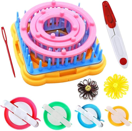 Knewmart Weaving Loom Kit, 8pcs Flower Maker Wool Knitting Ball Maker Weaving Tools Knitting Craft Weaver Loom - with Needle (Flower Maker + Pom Maker + Scissors)