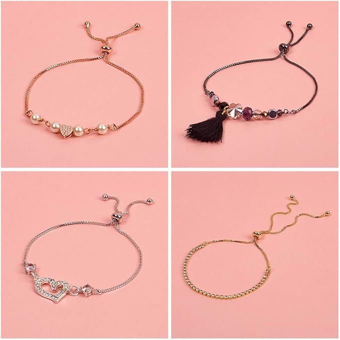 FASHEWELRY 20 Strands Adjustable Brass Bracelet Slider Extender Chains with Rhinestone Ends 8-5/8"(22cm) Real Rose Platinum Plated for DIY Jewelry Making