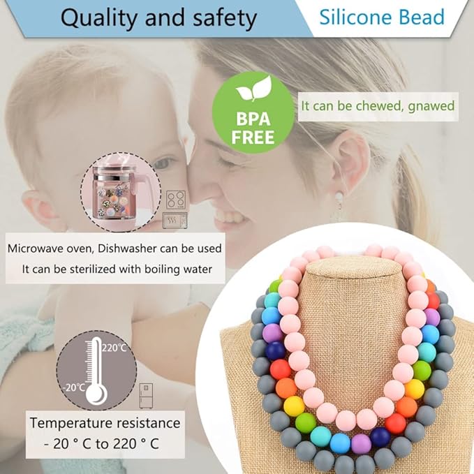 60Pcs 15mm Round Rubber Silicone Bead Bulk Loose Beads Gorgeous Making Kit for Keychain Tassels Necklace Bracelet Jewelry DIY Crafts Making