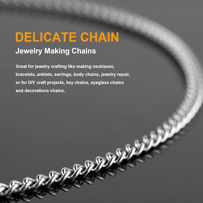 KYUNHOO 10m Silver Stainless Steel Jewelry Making Chains 3mm Wide Curb Necklace Chain for Men and Women Twist Cable Link Chain Spool with Jump Rings and Lobster Claps Jewelry Supplies