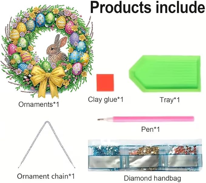 Rabbit Easter Egg Diamond Art Hanging Kit for Adult,Special Shaped Rhinestone,Double Sided DIY Acrylic 5D Diamond Art Painting Window Pendants Home Garden Wall Hanging Kits Ornament 9.44inch