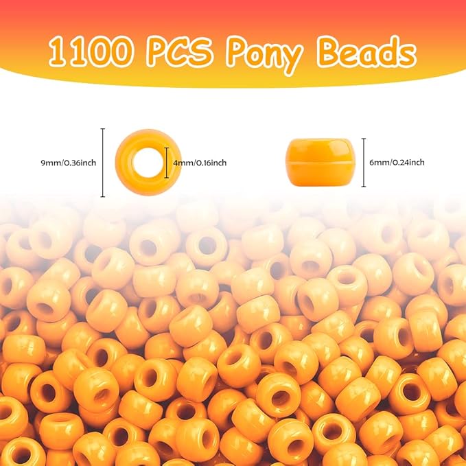 pony 1100 pcs beads for jewelry & bracelets making, hair & braids for girls (orange)