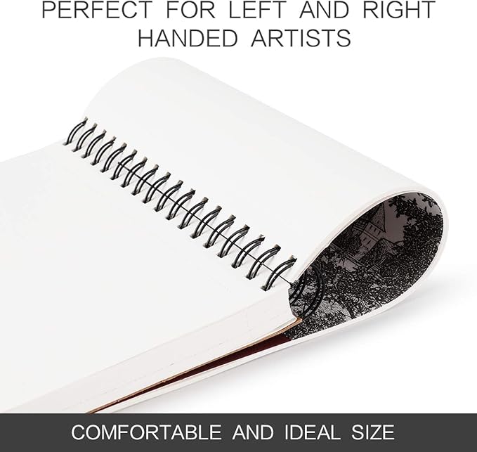 bachmore sketchpad 9x12 inch (68lb/100g), 100 sheets of top spiral bound sketch book for artist pro & amateurs | marker art, colored pencil, charcoal for sketching